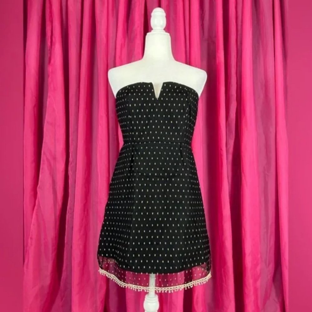 L'atiste by Amy strapless gold polka dot black party dress